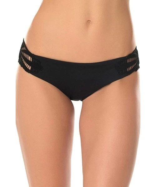 Bottoms Swimwear Sunburst Black Tab Side Hipster Bikini Bottom - Black - C012MYZELVV