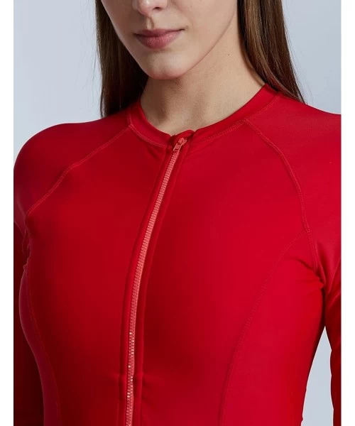 Racing Women's Long Sleeve One Piece Sun Protection Rash Guard Rashguard UPF 50+ Wetsuit Swimsuit - Red - C7198R9HNRT