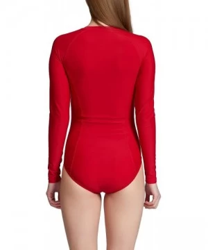 Racing Women's Long Sleeve One Piece Sun Protection Rash Guard Rashguard UPF 50+ Wetsuit Swimsuit - Red - C7198R9HNRT