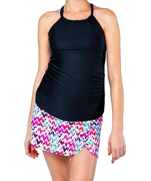 Tankinis High Waist Over The Belly Maternity Swimwear Swim Skirt-Swim Brief Attached - Floral Chevron - CO18KC70C3M