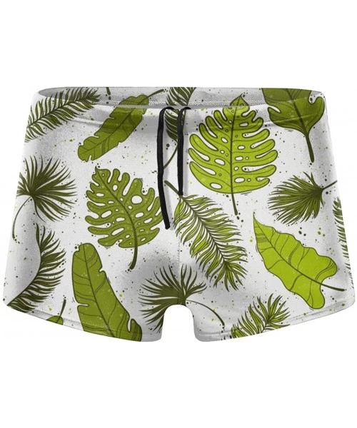 Briefs Men's Swimwear Swim Trunks Peacock White Boxer Brief Quick Dry Swimsuits Board Shorts - Palm Tree Leaves - C619DYWGA4W