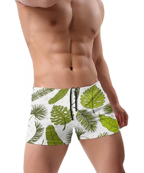 Briefs Men's Swimwear Swim Trunks Peacock White Boxer Brief Quick Dry Swimsuits Board Shorts - Palm Tree Leaves - C619DYWGA4W