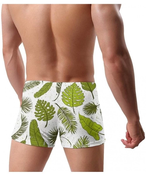 Briefs Men's Swimwear Swim Trunks Peacock White Boxer Brief Quick Dry Swimsuits Board Shorts - Palm Tree Leaves - C619DYWGA4W