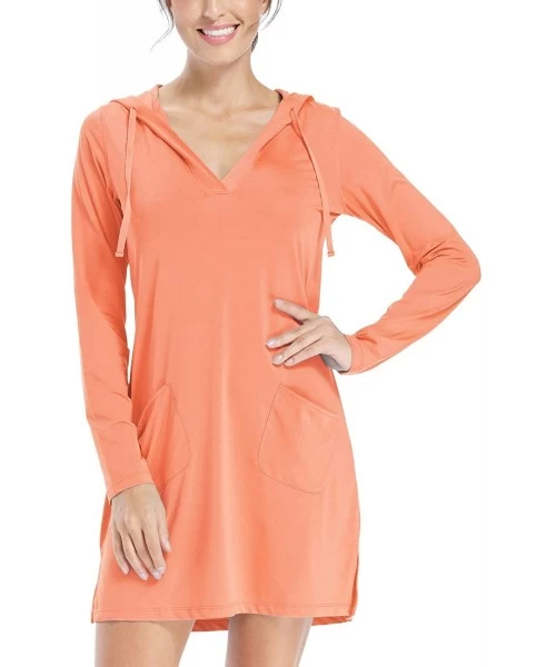 Racing Women's UPF 50+ Cover-Up Dress Beach SPF Long Sleeve Shirt Dress Sun Protection Hiking Beach - Pink - CW19CLUN0AX