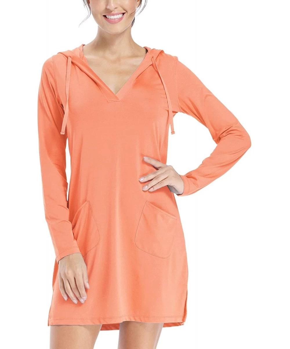 Racing Women's UPF 50+ Cover-Up Dress Beach SPF Long Sleeve Shirt Dress Sun Protection Hiking Beach - Pink - CW19CLUN0AX