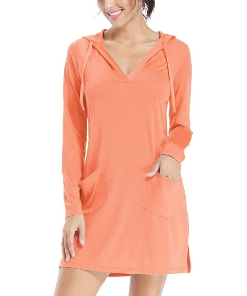 Racing Women's UPF 50+ Cover-Up Dress Beach SPF Long Sleeve Shirt Dress Sun Protection Hiking Beach - Pink - CW19CLUN0AX