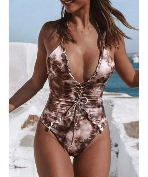 One-Pieces Women Floral Print Padded Criss Cross Back Strappy One Piece Swimsuits Tummy Control Swimsuit - Multicolor E - C51...