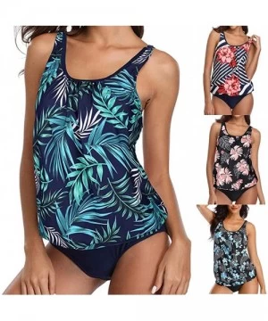 One-Pieces Women Two Piece Swimsuit High Neck Floral Printed Racerback Tankini Sets Tummy Control Swimwear Bathing Suits 02 G...