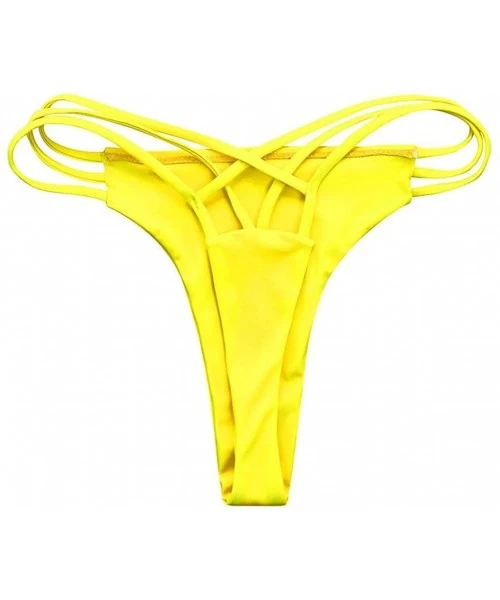 Tankinis Micro Cut Out Booty Shorts Strappy Low Rise Bikini Bottoms - Yellow - C2196IWANTC