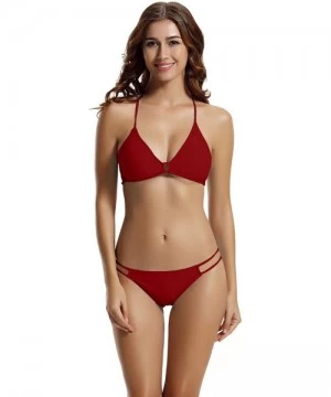 Sets Women's Strappy Cross Criss Triangle Bikini Bathing Suits - Dark Red - CI17YDDCK7R