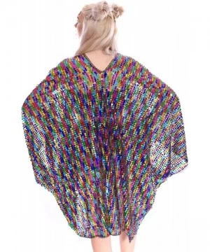 Cover-Ups Rainbow Disco Sequin Kimono- Polychromatic Festival Fashion Shawl for Rave- Club- Beach & Swimwear - C418NNG6K5X