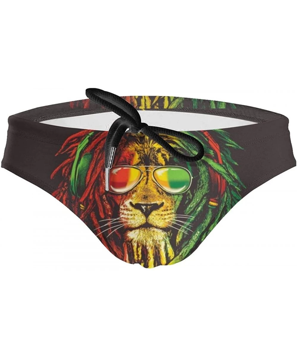 Briefs Men Boys Tie Rope Swim Briefs Triangle Bikini Swimwear - Rasta Lion King With Sunglasses - CA1976TR05N