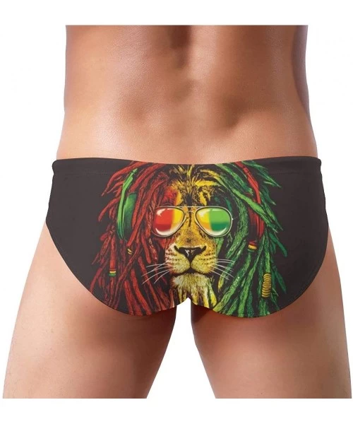 Briefs Men Boys Tie Rope Swim Briefs Triangle Bikini Swimwear - Rasta Lion King With Sunglasses - CA1976TR05N