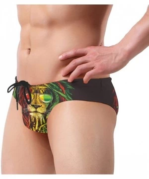 Briefs Men Boys Tie Rope Swim Briefs Triangle Bikini Swimwear - Rasta Lion King With Sunglasses - CA1976TR05N