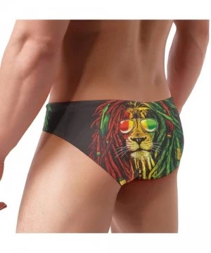 Briefs Men Boys Tie Rope Swim Briefs Triangle Bikini Swimwear - Rasta Lion King With Sunglasses - CA1976TR05N