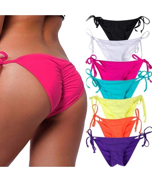 Bottoms Womens Swimwear Sexy Tie Side Sweet Heart Brazilian Bikini Bottom Hipster Swimsuit Beachwear Swimwear 1 Neon Pink - C...