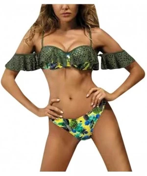 Sets Sexy Ruffle Bikini Top Bandeau Strapless Push Up Bandage Swimsuit Padded Tempt Me Swimwear - Army Green - CK18SOM9287