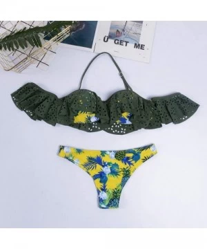 Sets Sexy Ruffle Bikini Top Bandeau Strapless Push Up Bandage Swimsuit Padded Tempt Me Swimwear - Army Green - CK18SOM9287