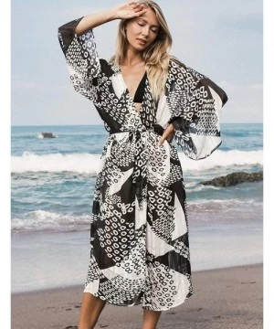 Cover-Ups Casual Beach Cover Up for Women Print Bikini Kimono Cardigan Swimwear - A-geometric Print - CT198KWX8ES