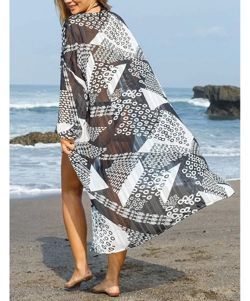 Cover-Ups Casual Beach Cover Up for Women Print Bikini Kimono Cardigan Swimwear - A-geometric Print - CT198KWX8ES