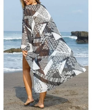 Cover-Ups Casual Beach Cover Up for Women Print Bikini Kimono Cardigan Swimwear - A-geometric Print - CT198KWX8ES