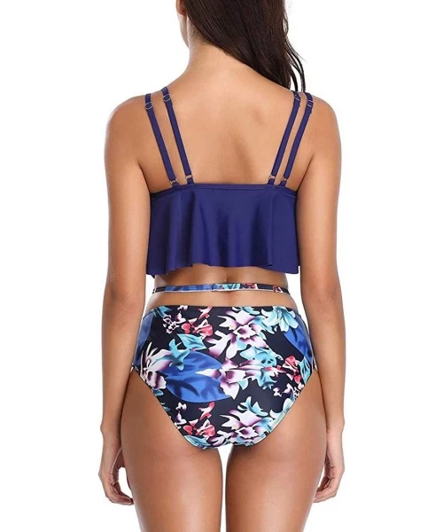 Racing Swimsuits for Women High Waisted Bikini Swimsuits Push Up Halter Bikini Padded Two Piece Bathing Suits - C blue Flower...