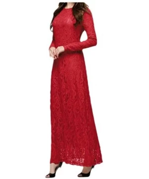 Cover-Ups Women's Solid-Colored Trendy Lace Fitness Muslim Islamic Kaftan Dresses - Red - CN190853ZG2