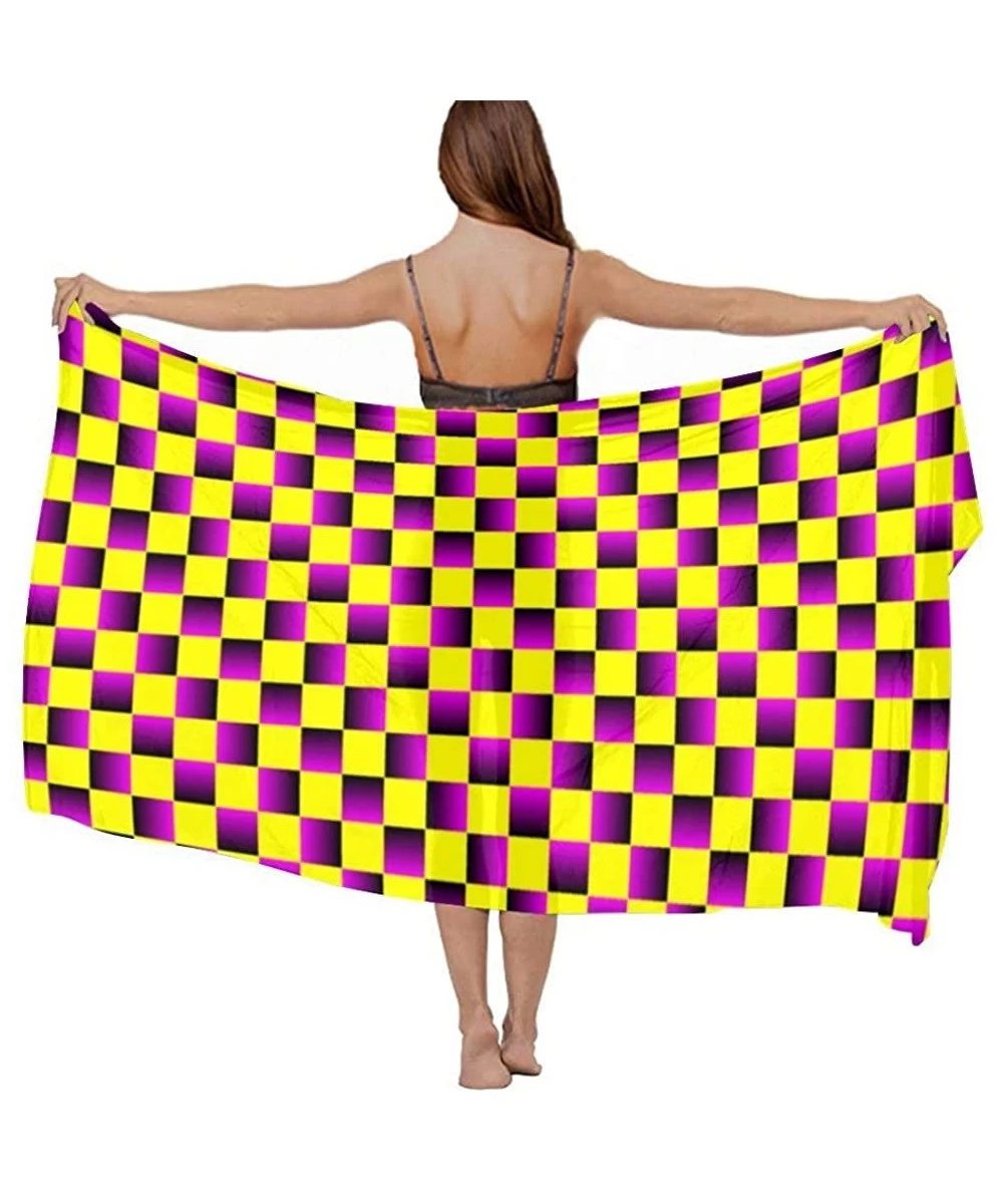 Cover-Ups Women's Swimwear Cover Ups Summer Vacation Beach Sarong Soft Shawl Wrap Lattice Pattern Wave Yellow Purple Checkere...