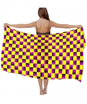 Cover-Ups Women's Swimwear Cover Ups Summer Vacation Beach Sarong Soft Shawl Wrap Lattice Pattern Wave Yellow Purple Checkere...