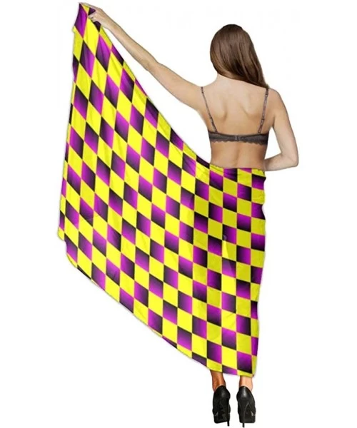 Cover-Ups Women's Swimwear Cover Ups Summer Vacation Beach Sarong Soft Shawl Wrap Lattice Pattern Wave Yellow Purple Checkere...