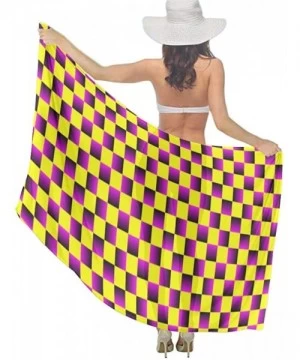 Cover-Ups Women's Swimwear Cover Ups Summer Vacation Beach Sarong Soft Shawl Wrap Lattice Pattern Wave Yellow Purple Checkere...