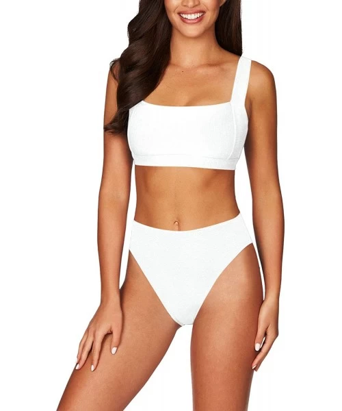 Sets Women Square Neck Crop Top High Waisted Cheeky Bikini Bathing Suit White XL - C718SSQKGES