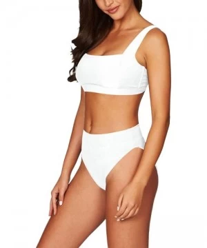 Sets Women Square Neck Crop Top High Waisted Cheeky Bikini Bathing Suit White XL - C718SSQKGES