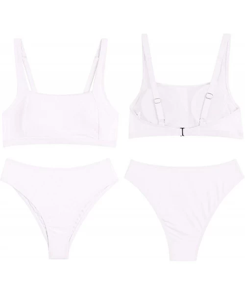 Sets Women Square Neck Crop Top High Waisted Cheeky Bikini Bathing Suit White XL - C718SSQKGES