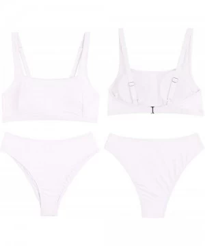 Sets Women Square Neck Crop Top High Waisted Cheeky Bikini Bathing Suit White XL - C718SSQKGES