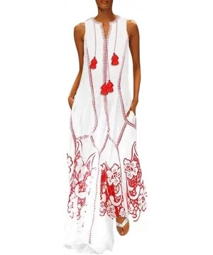 Cover-Ups Women's Sleeveless Maxi Dress Vintage Boho Floral Summer Beach Tunic Tank Dress Casual Loose Swing Long Dresses Red...