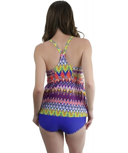 Tankinis Women's Two Piece V-Neckline Relaxed Fit Tankini & Hipster Shorts - Tribal - CL18QYIR09T