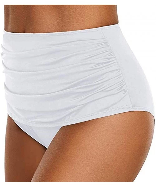 Bottoms Women's High Waisted Swim Bottom Ruched Bikini Tankini Swimsuit Briefs - White - CQ196EZ0DUY