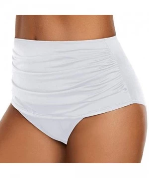 Bottoms Women's High Waisted Swim Bottom Ruched Bikini Tankini Swimsuit Briefs - White - CQ196EZ0DUY