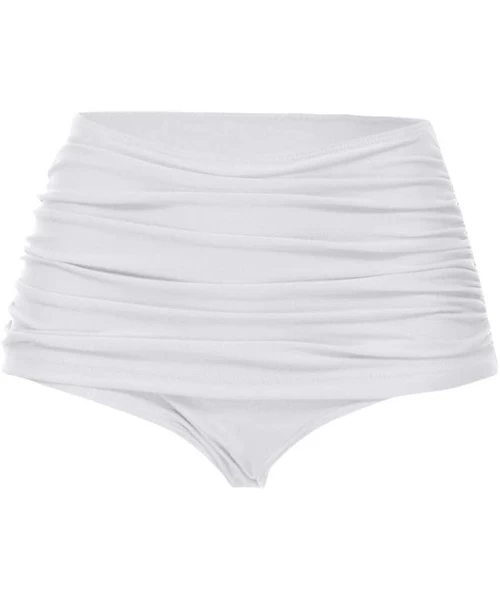 Bottoms Women's High Waisted Swim Bottom Ruched Bikini Tankini Swimsuit Briefs - White - CQ196EZ0DUY