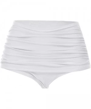 Bottoms Women's High Waisted Swim Bottom Ruched Bikini Tankini Swimsuit Briefs - White - CQ196EZ0DUY