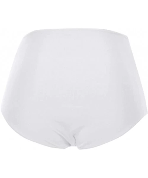 Bottoms Women's High Waisted Swim Bottom Ruched Bikini Tankini Swimsuit Briefs - White - CQ196EZ0DUY