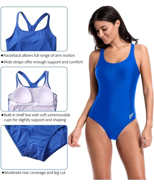 One-Pieces Women's Athletic One Piece Swimsuit Sports Racerback Training Swimwear - Blue Racerback - CX194K7D46S