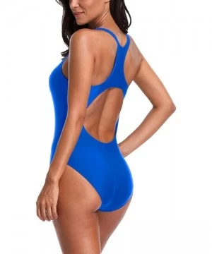 One-Pieces Women's Athletic One Piece Swimsuit Sports Racerback Training Swimwear - Blue Racerback - CX194K7D46S