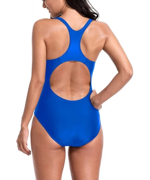 One-Pieces Women's Athletic One Piece Swimsuit Sports Racerback Training Swimwear - Blue Racerback - CX194K7D46S