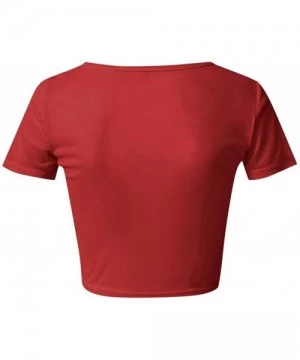 Rash Guards Women's Sexy Sheer Mesh See-Through Short Sleeve Crop Tops Casual Soft Material Blouse - Red - C518ZO5E2Z4