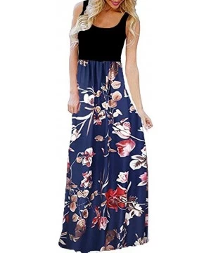 Cover-Ups Women's Long Dress- 2019 New V Neck Sleeveless Summer Floral Print Tank Casual Beach Dress - Blue2 - CH18RAAKM6A