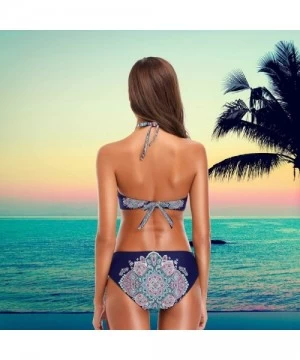 Sets Women's Chic Swimwear Sexy 2 Piece High Waist Halter Bandage Back Padded Swimsuit Bikini Set - Boho - C518G3HE7M6