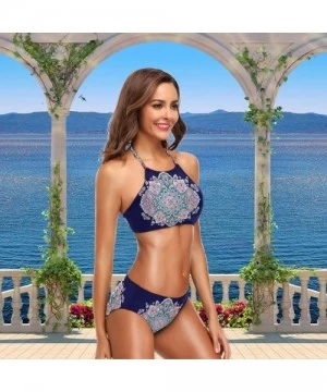 Sets Women's Chic Swimwear Sexy 2 Piece High Waist Halter Bandage Back Padded Swimsuit Bikini Set - Boho - C518G3HE7M6