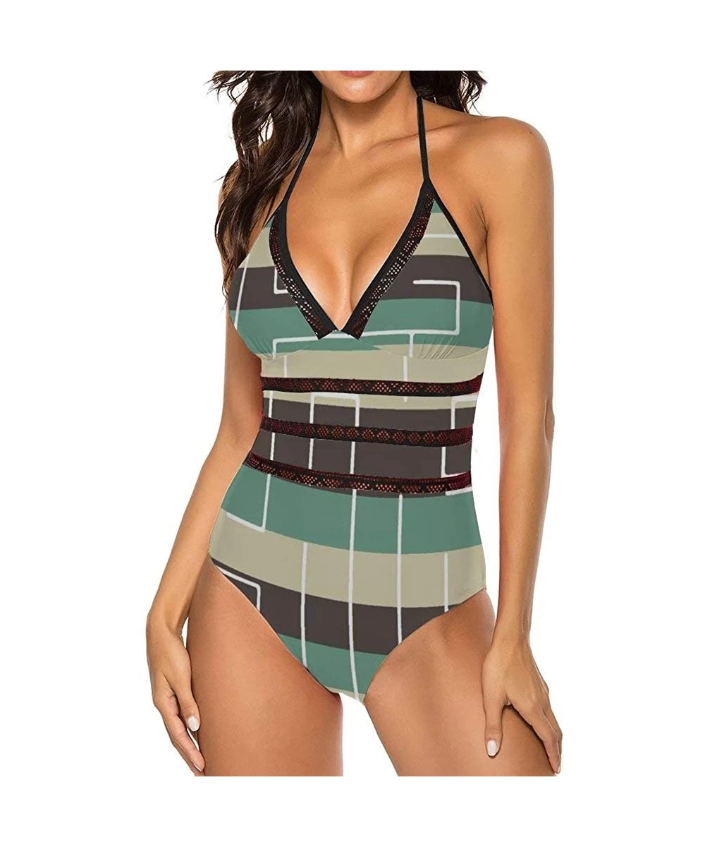 One-Pieces Women's One Piece Swimsuits Striped Maze Pattern Bikini Sets Beach Swimwear Bathing Suit - Color1-9 - CQ1999L4RXL